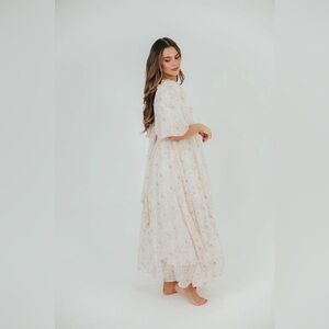 Melody Maxi Dress with Pleats and Bow Detail in Blush Floral | Worth Collective